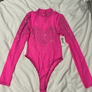 *NWT * Hot pink mesh rhinestone bodysuit